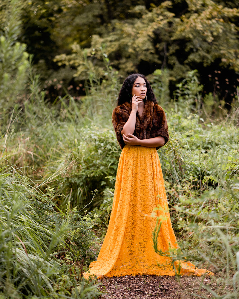 boho long flowy mustard lace maxi dress