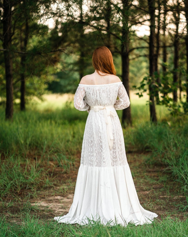 boho rustic off shoulder wedding dress