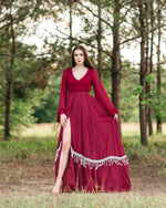 burguny bohemian fringe maxi dress