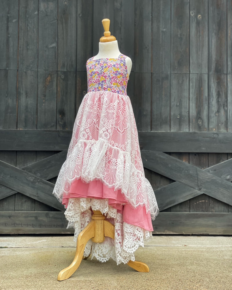 girl blush floral lace Easter dress