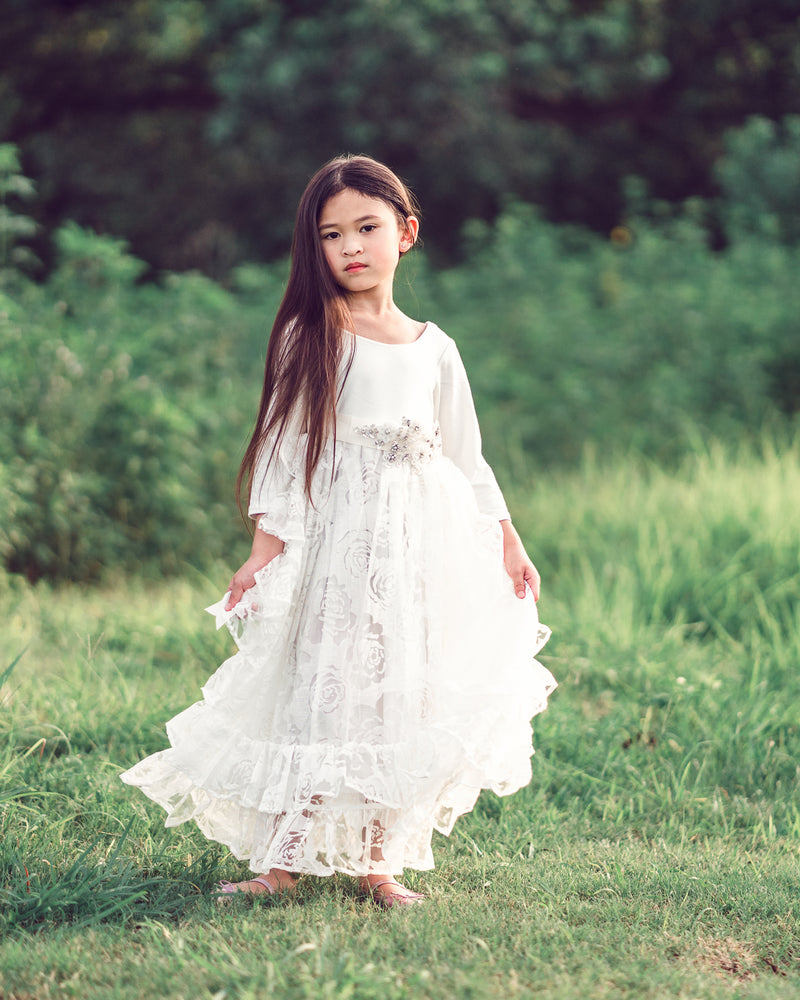 white ruffle toddler princess dress
